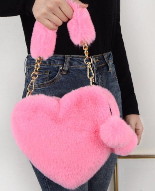 Faux Fur Heart Shaped Bag